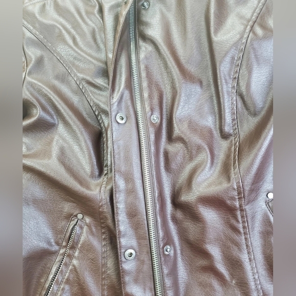 Celebrity Pink Faux Leather Jacket Teen Girl XL Brown Full Zip Snap Buttons Moto - Picture 8 of 13